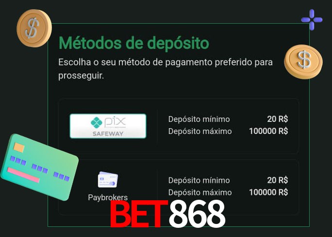 O cassino bet868 oferece uma grande variedade de métodos de pagamento